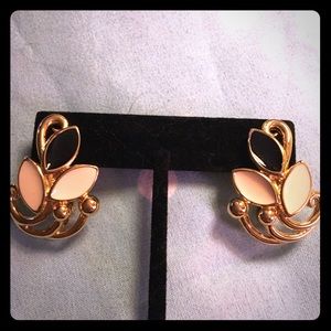 Cream and Black Gold Clip-On Earrings